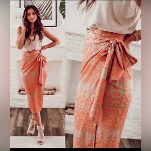 Orange Patterned Midi Skirt